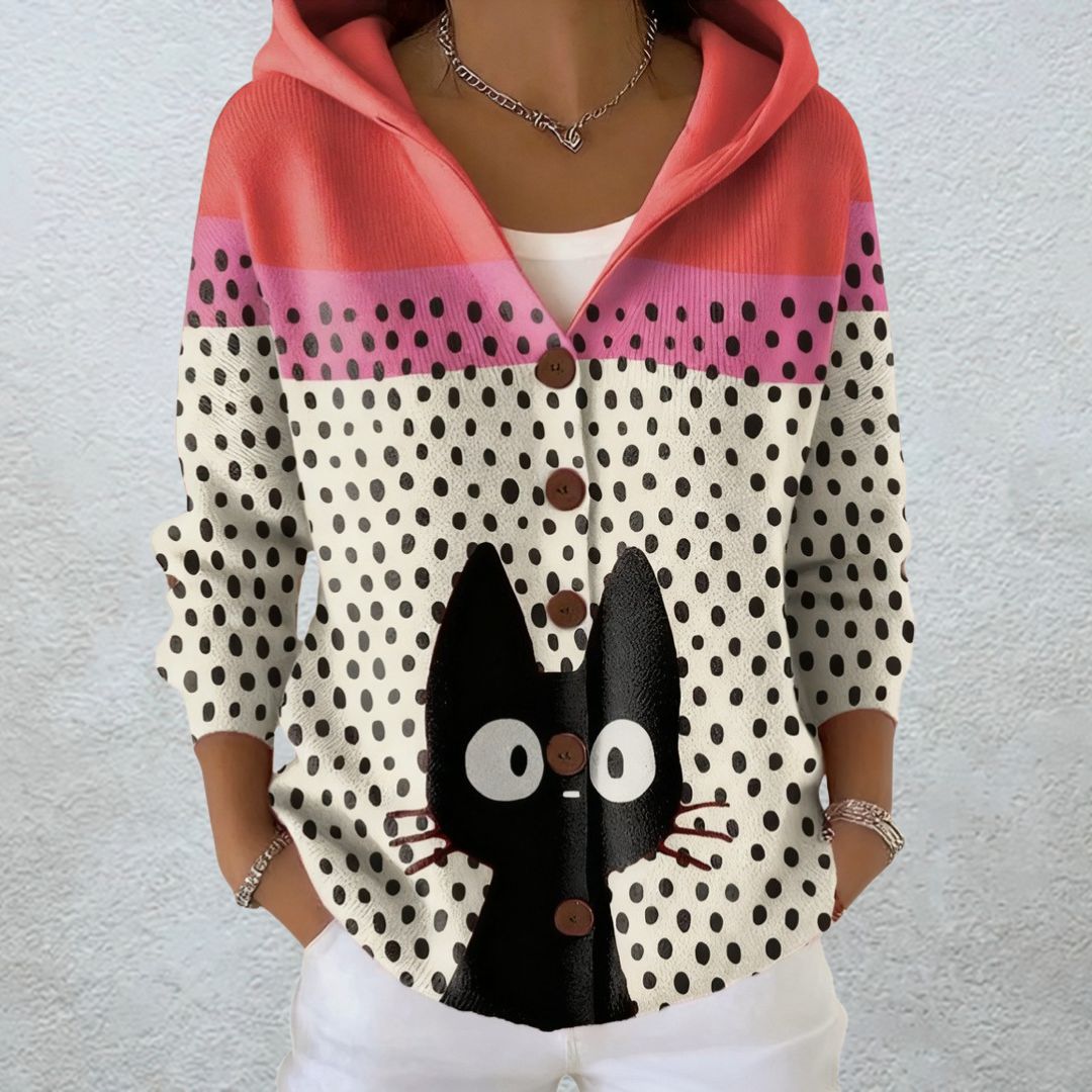 Nuria | Cárdigan con Capucha y Estampado de Gato Divertido - Isabel de Sevilla