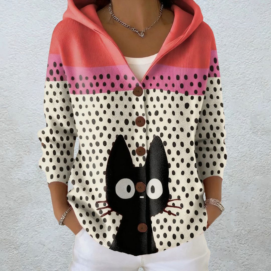 Nuria | Cárdigan con Capucha y Estampado de Gato Divertido - Isabel de Sevilla