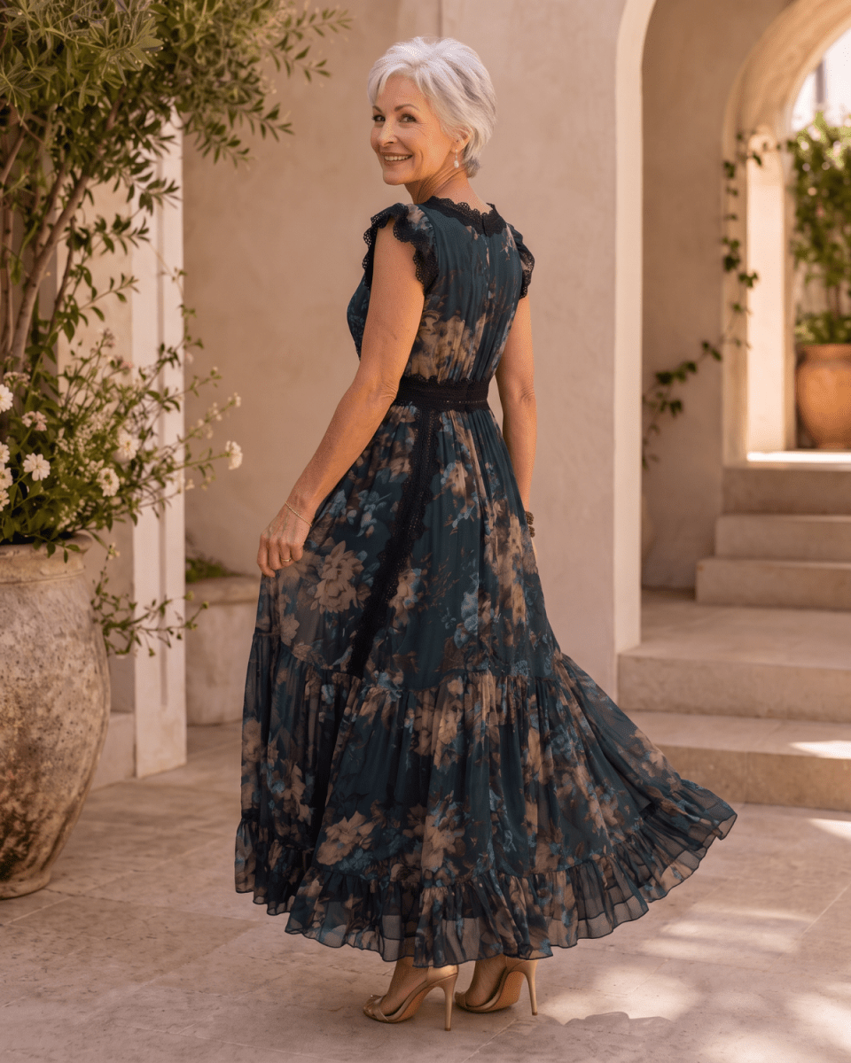 Andrea | Vestido Maxi Floral Bohemio con Escote en V y Encaje - Isabel de Sevilla
