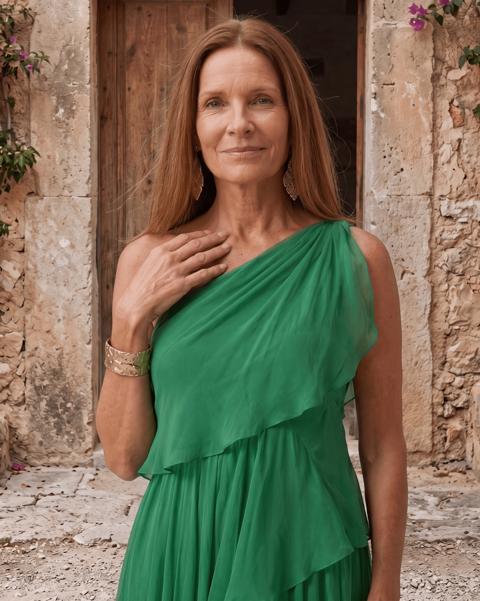 Lucía | Vestido Maxi de Gasa de Un Hombro - Isabel de Sevilla