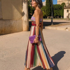 Lucía | Vestido Maxi Strapless Plisado Multicolor - Isabel de Sevilla