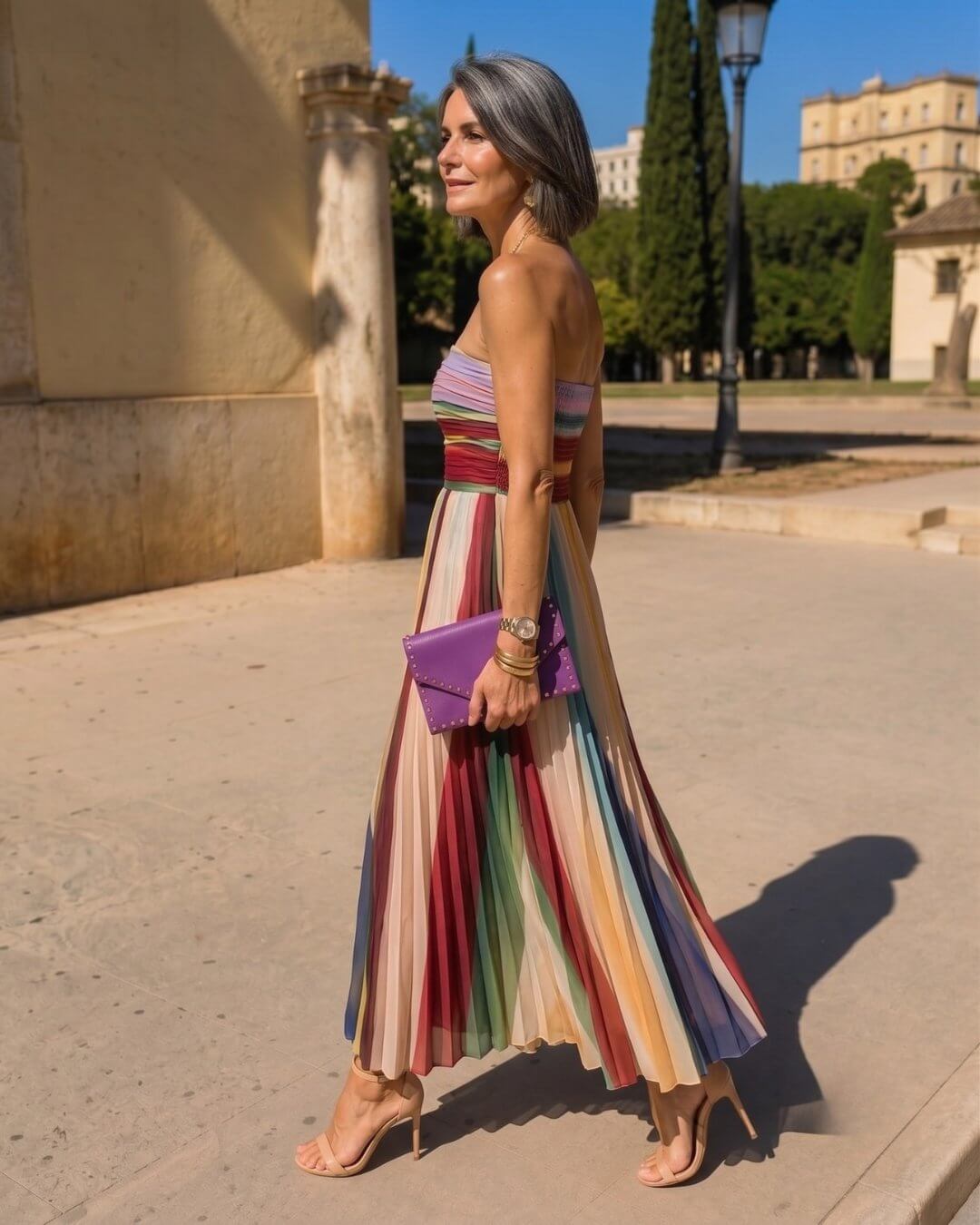 Lucía | Vestido Maxi Strapless Plisado Multicolor - Isabel de Sevilla