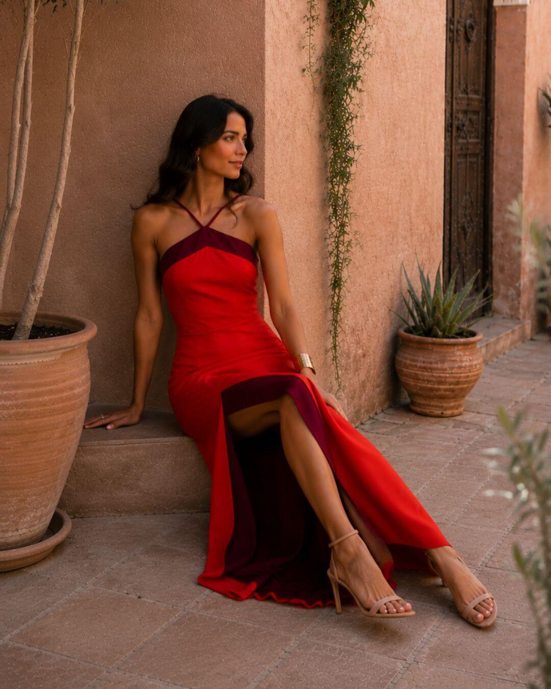 Sofía | Vestido Maxi Bicolor con Abertura - Isabel de Sevilla