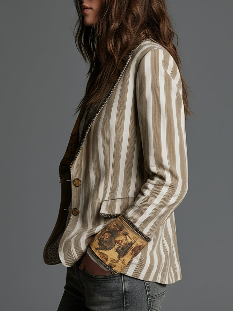 Roberta | Blazer de Rayas con Detalle Artístico
