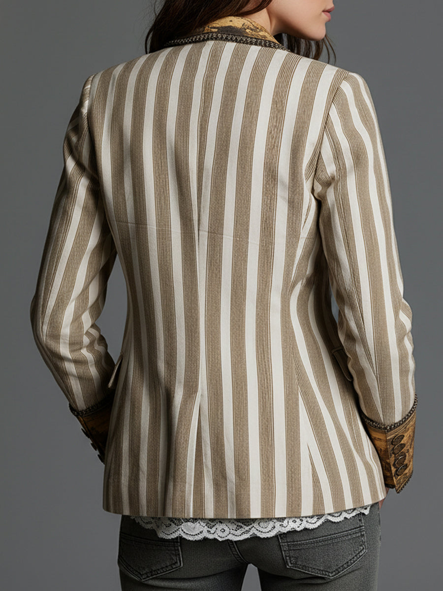 Roberta | Blazer de Rayas con Detalle Artístico