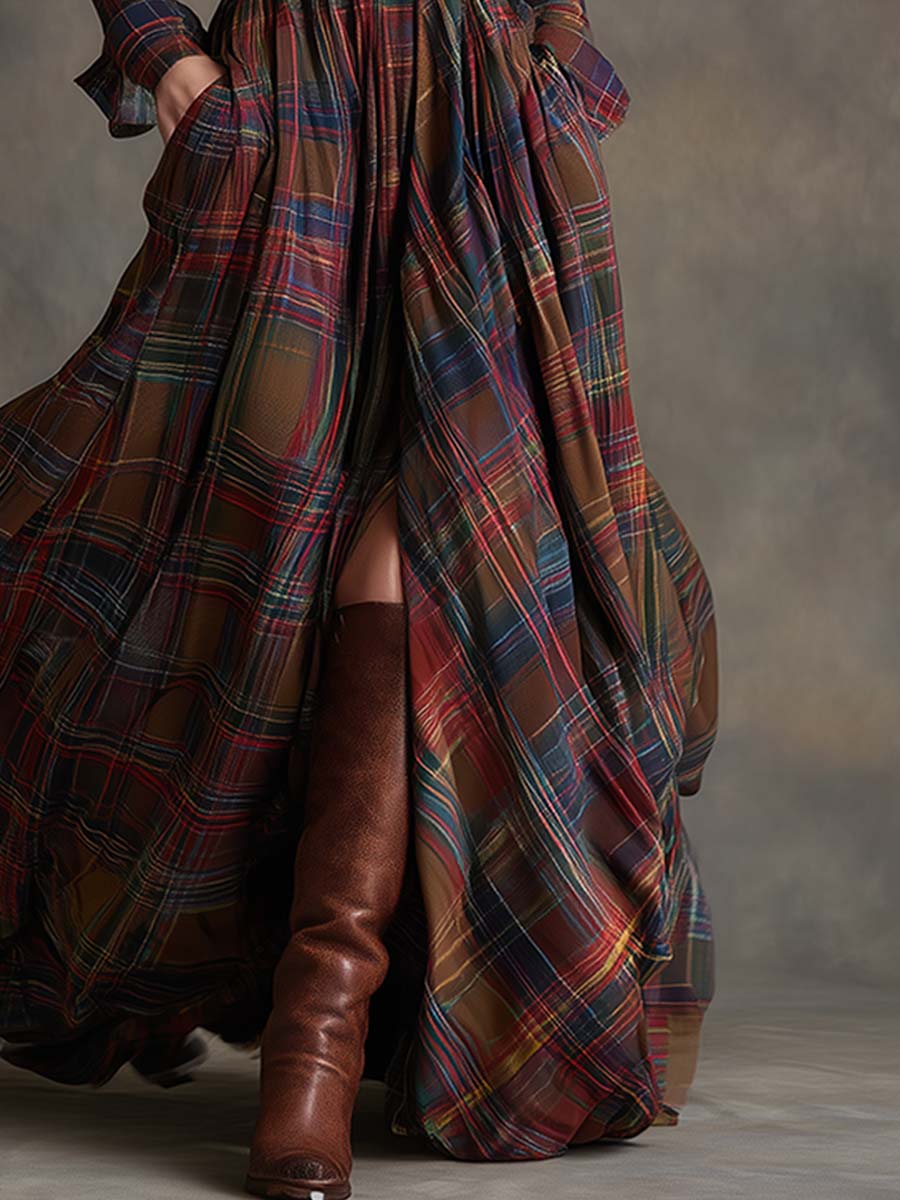 Giulia | Vestido Largo de Cuadros Étnico Retro - Isabel de Sevilla