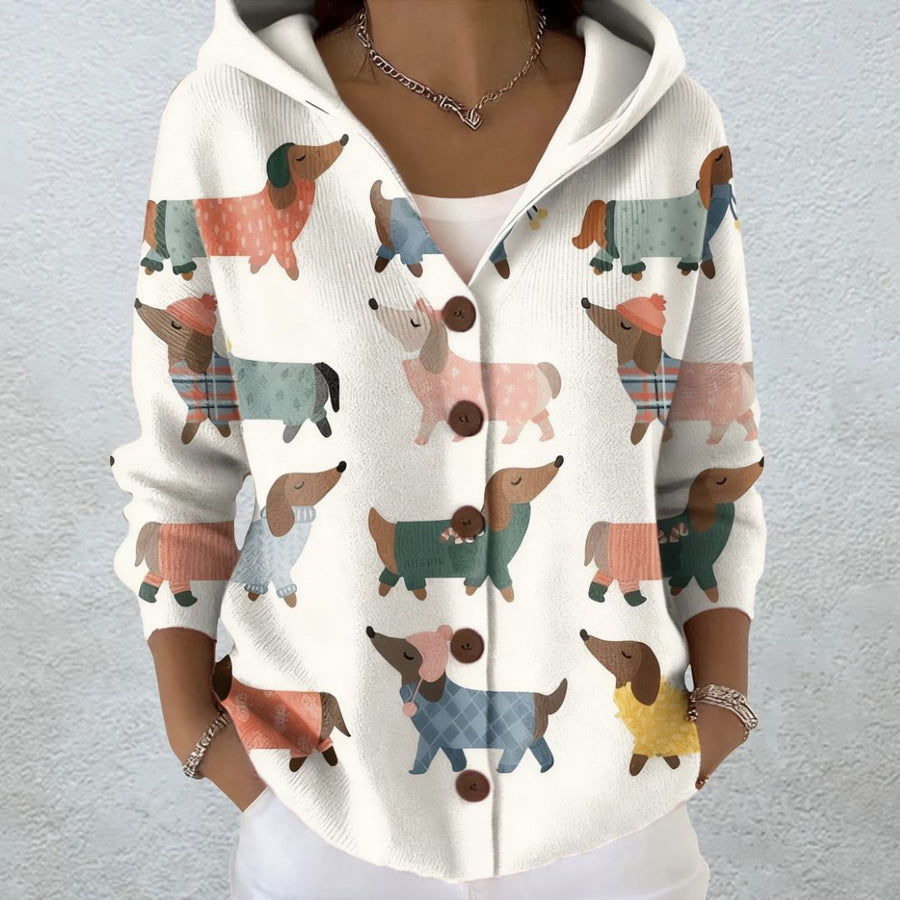 Ainhoa | Cárdigan con Capucha y Estampado de Perritos Salchicha - Isabel de Sevilla