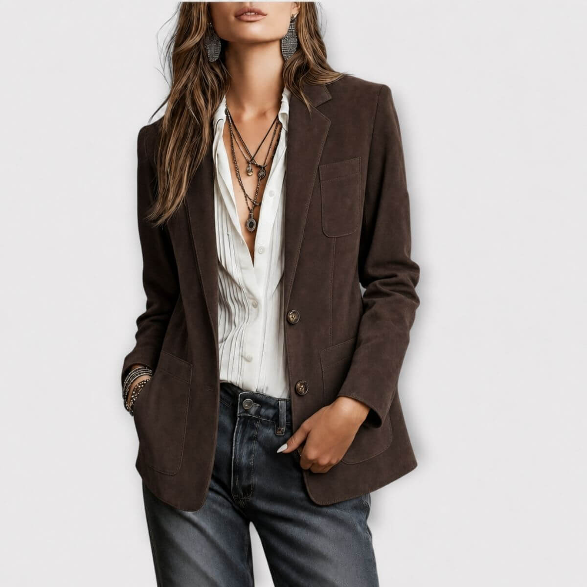 Rocío | Blazer Vintage de Ante Marrón - Isabel de Sevilla