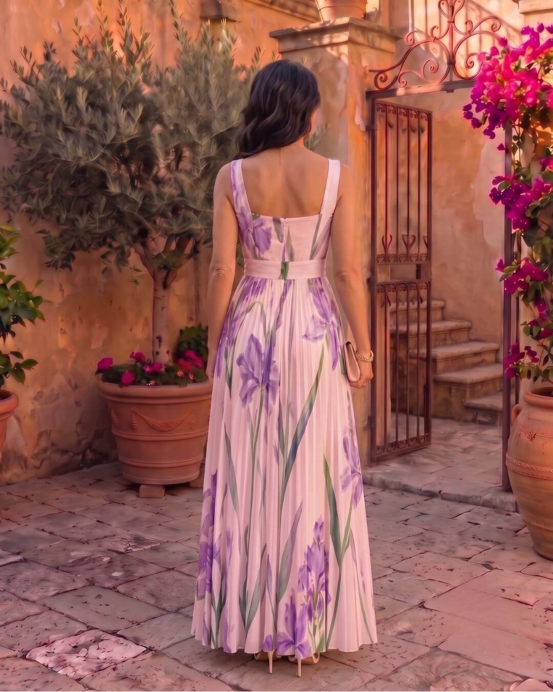 Inés | Vestido Maxi Plisado Floral - Isabel de Sevilla