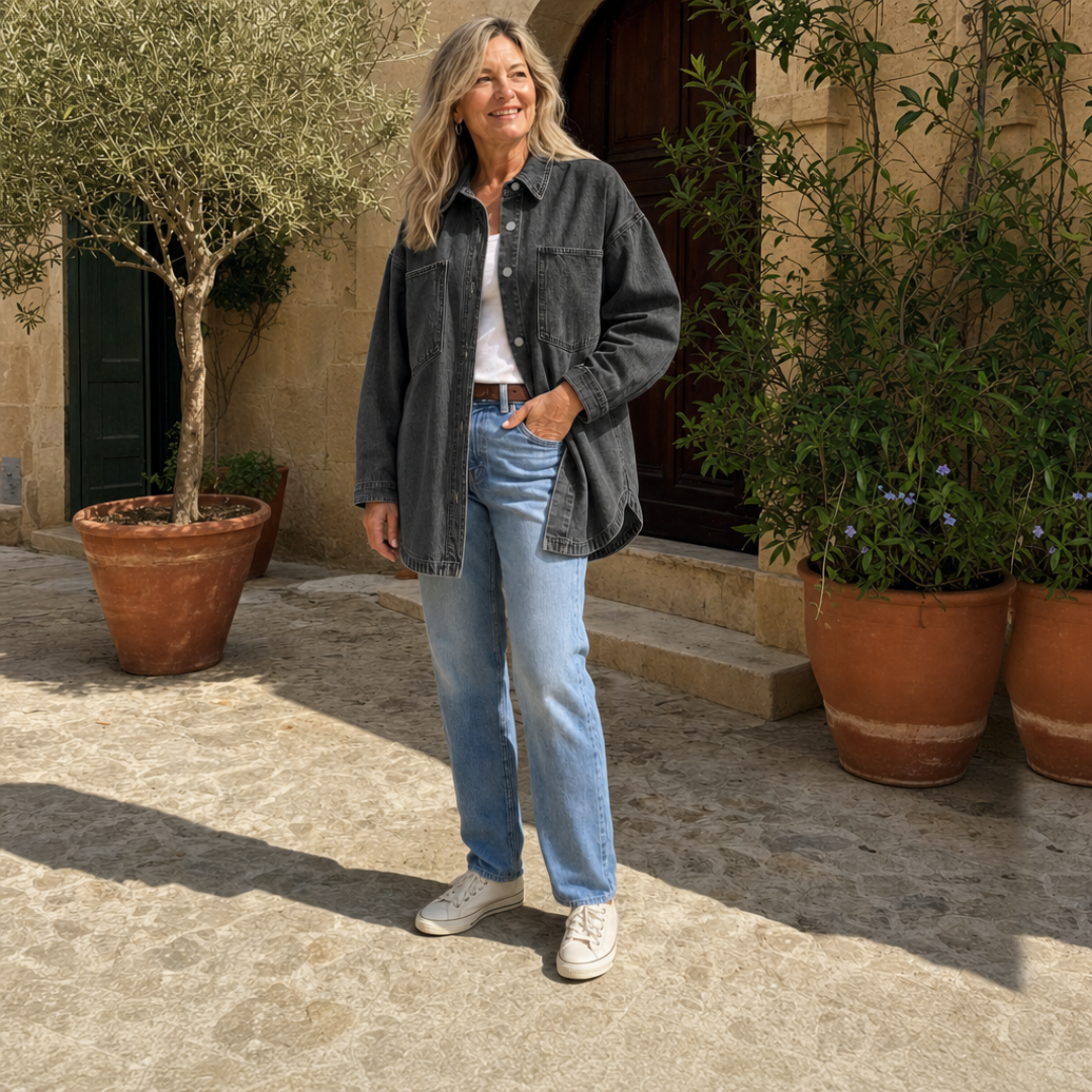 Celia | Chaqueta de mezclilla de gran tamaño con botones y mangas largas
