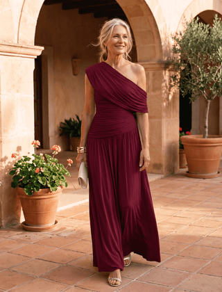 Gloria | Vestido plisado asimétrico de color sólido - Isabel de Sevilla