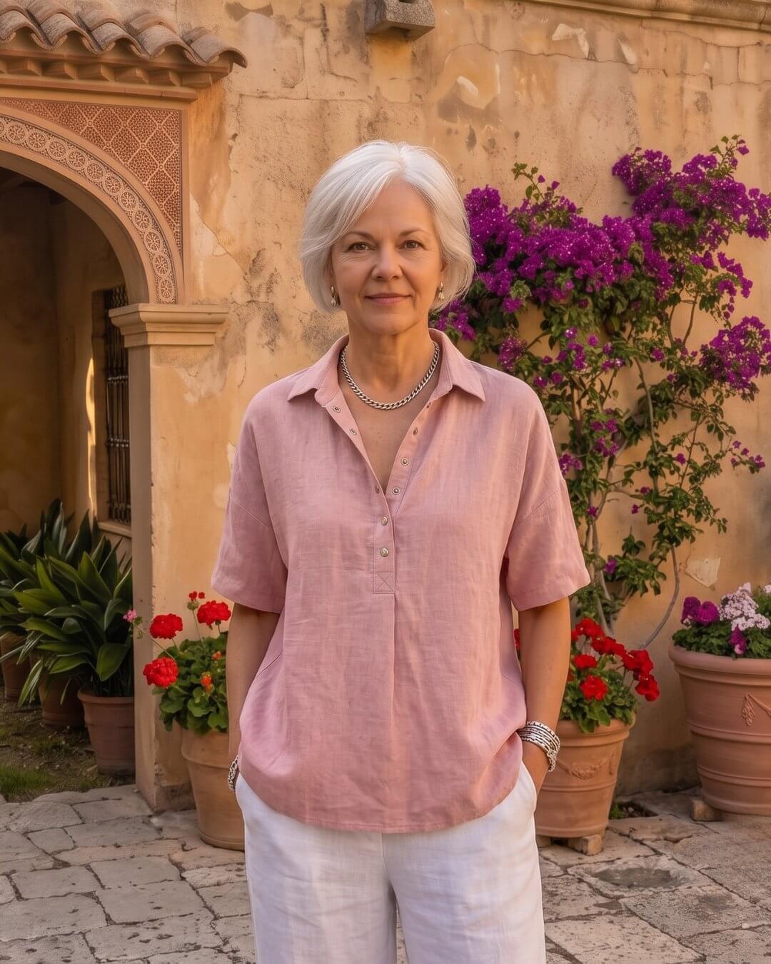 Gabriela | Blusa Lisa de Lino y Manga Corta - Isabel de Sevilla