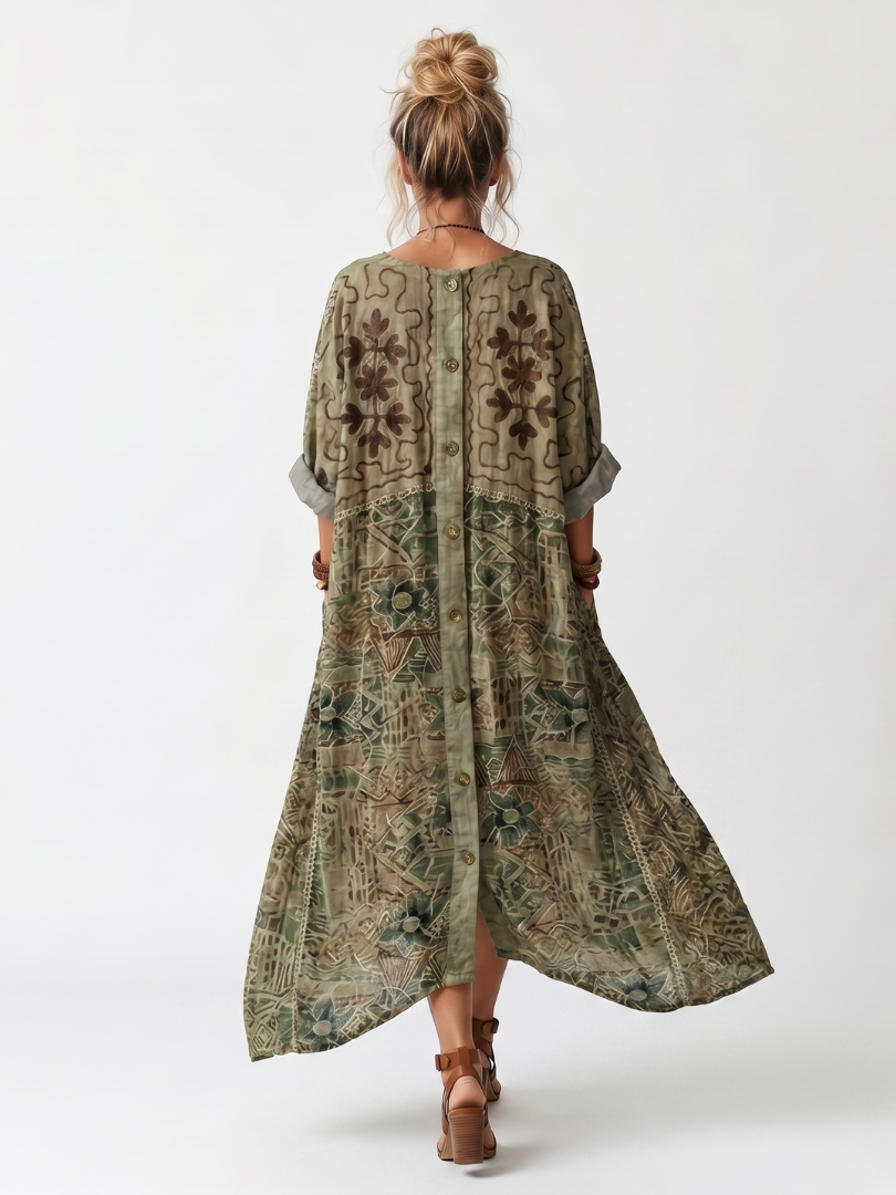 Nuria | Vestido Midi Oversize con Botones y Bolsillos