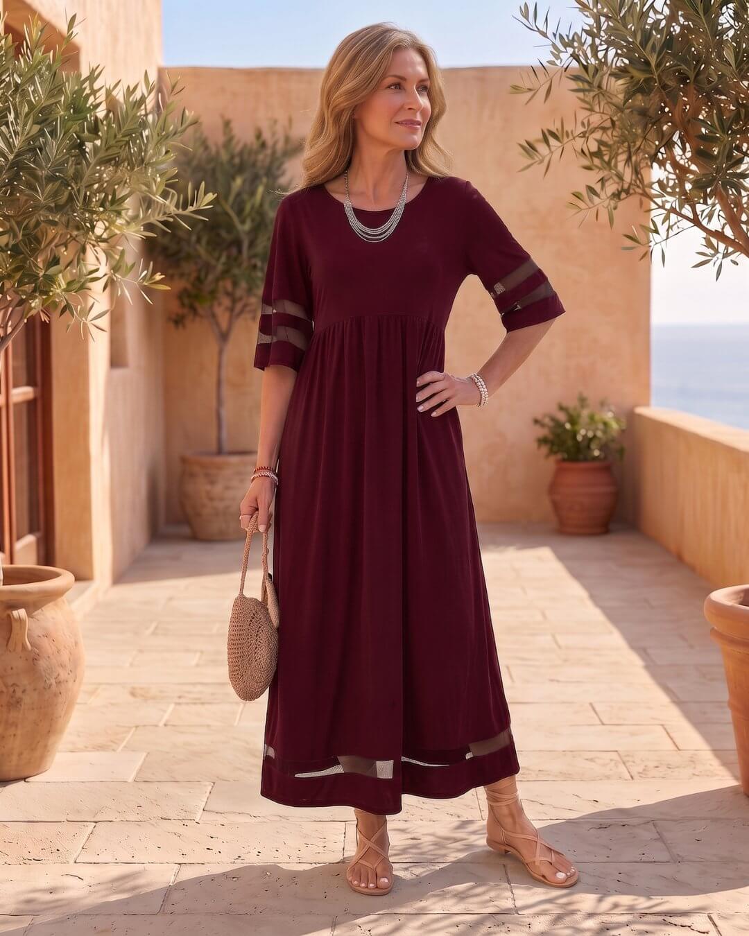 Cerelia | Vestido Midi con Detalles de Malla y Bolsillos - Isabel de Sevilla