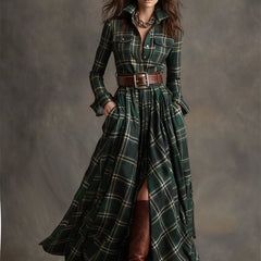 Giulia | Vestido Largo de Cuadros Étnico Retro - Isabel de Sevilla