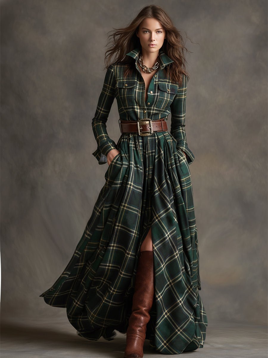 Giulia | Vestido Largo de Cuadros Étnico Retro - Isabel de Sevilla