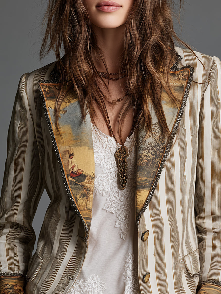 Roberta | Blazer de Rayas con Detalle Artístico