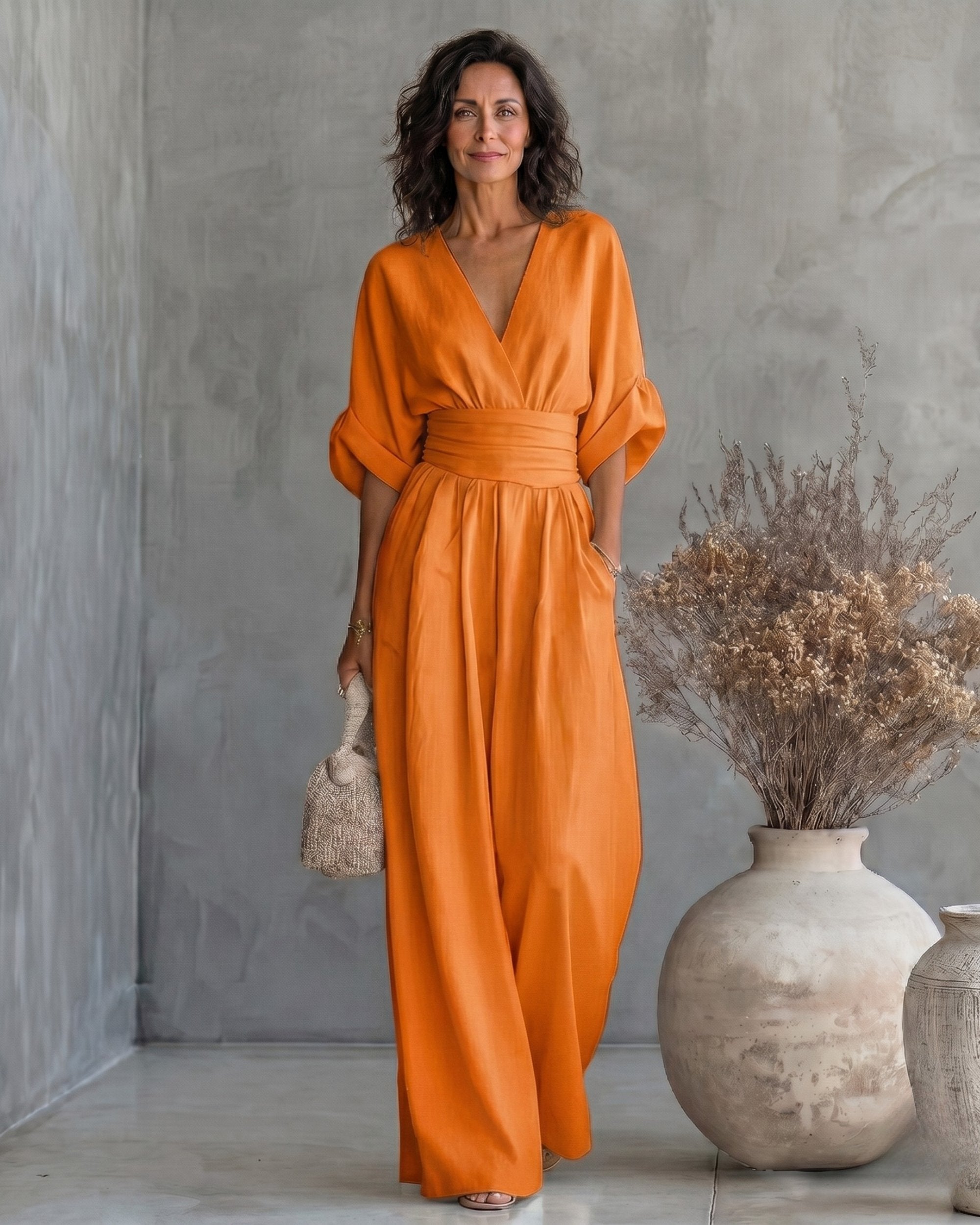 Daniela - Mono elegante de escote en V y pierna ancha