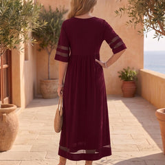 Cerelia | Vestido Midi con Detalles de Malla y Bolsillos - Isabel de Sevilla
