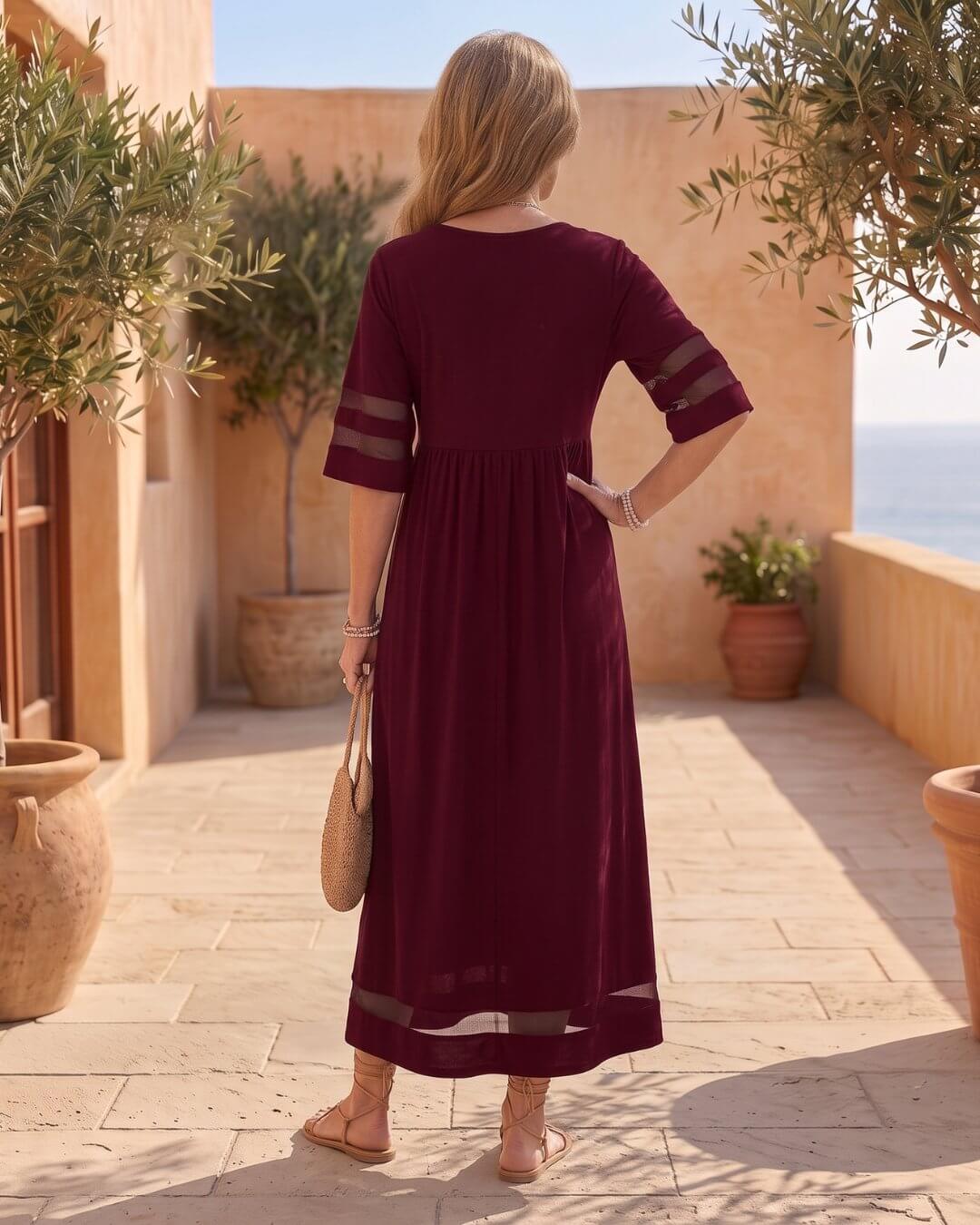Cerelia | Vestido Midi con Detalles de Malla y Bolsillos - Isabel de Sevilla