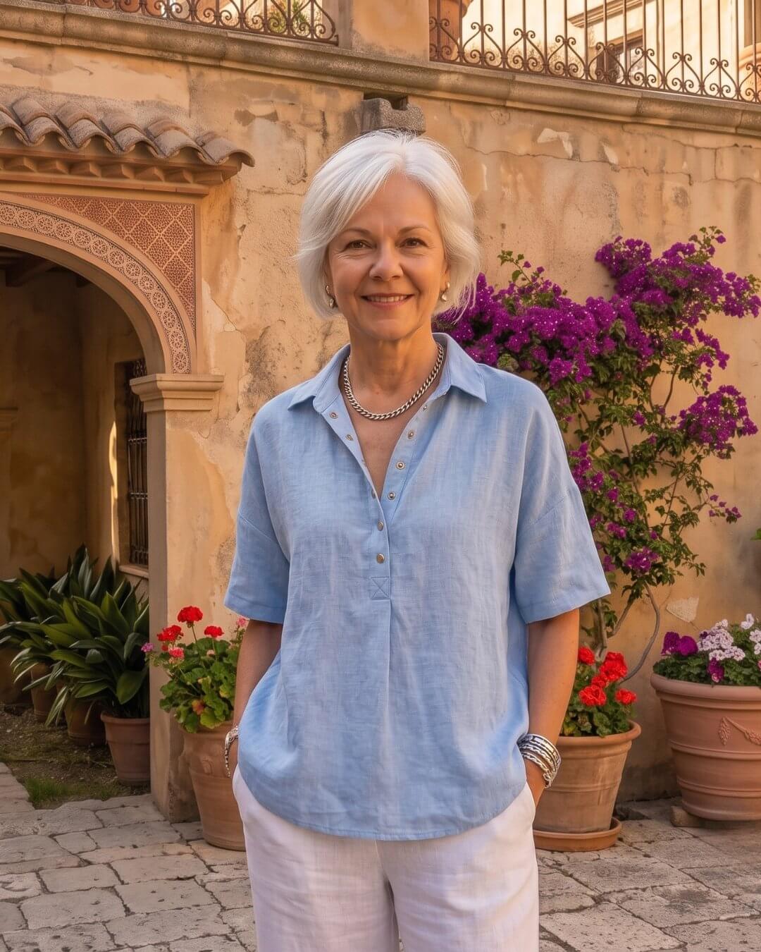 Gabriela | Blusa Lisa de Lino y Manga Corta - Isabel de Sevilla