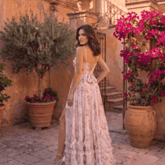 Valentina | Vestido Maxi de Gasa con Corsé Floral - Isabel de Sevilla