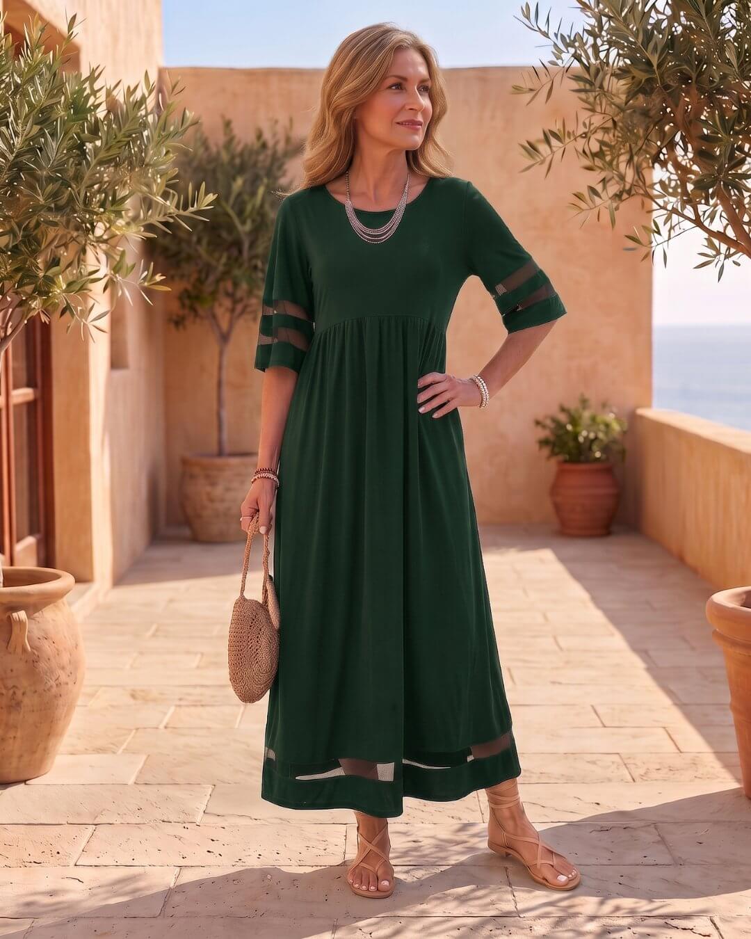 Cerelia | Vestido Midi con Detalles de Malla y Bolsillos - Isabel de Sevilla