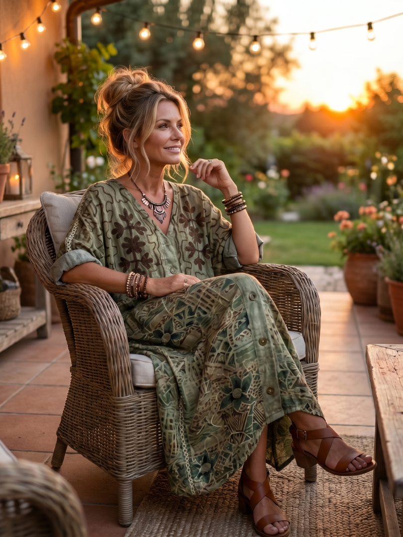 Nuria | Vestido Midi Oversize con Botones y Bolsillos