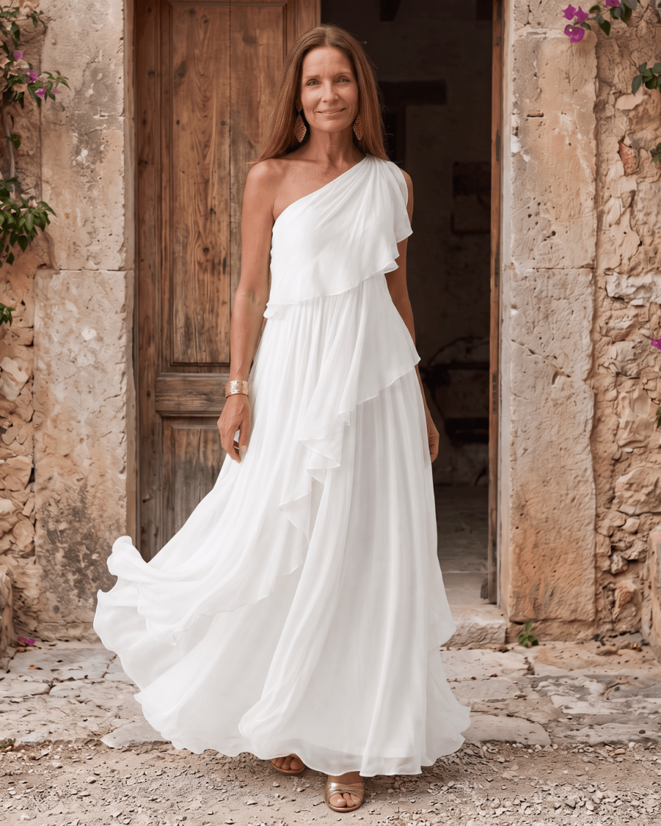 Lucía | Vestido Maxi de Gasa de Un Hombro - Isabel de Sevilla