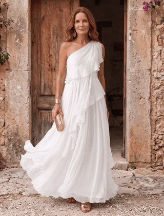 Lucía | Vestido Maxi de Gasa de Un Hombro - Isabel de Sevilla
