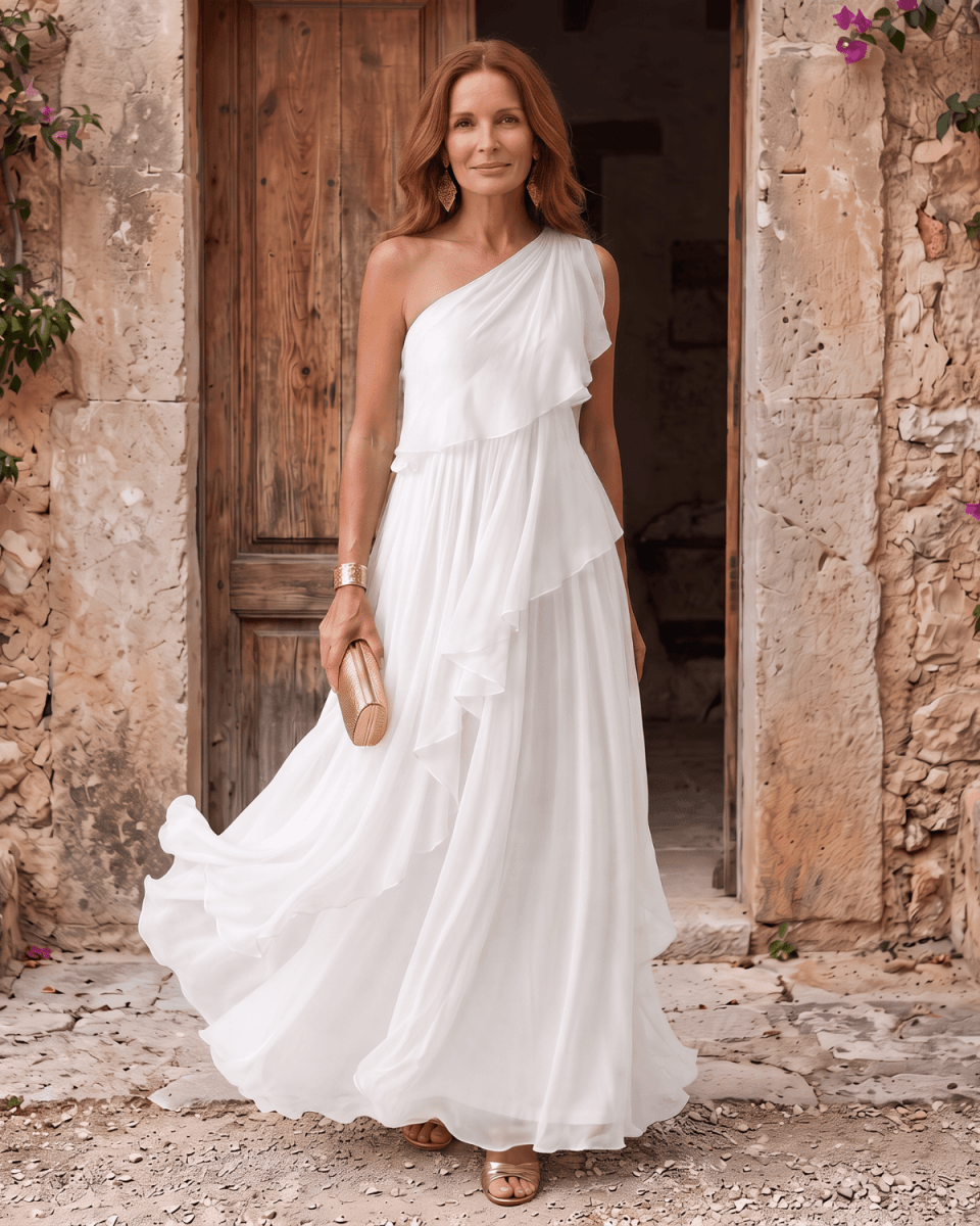 Lucía | Vestido Maxi de Gasa de Un Hombro - Isabel de Sevilla
