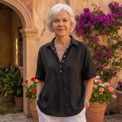 Gabriela | Blusa Lisa de Lino y Manga Corta - Isabel de Sevilla