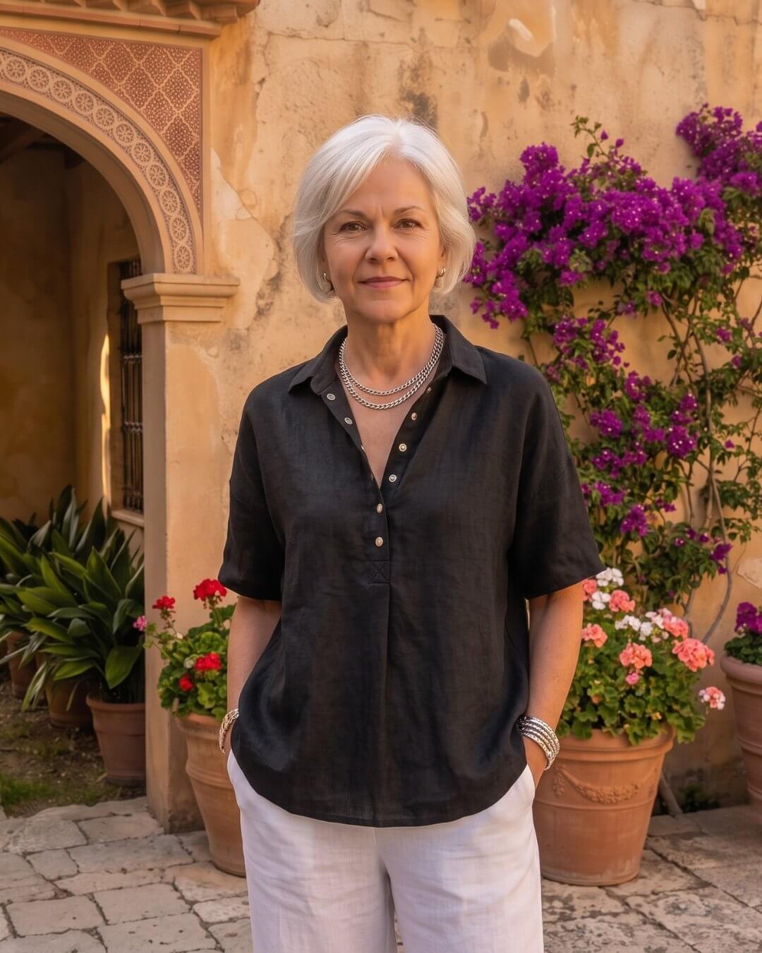 Gabriela | Blusa Lisa de Lino y Manga Corta - Isabel de Sevilla