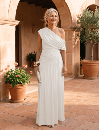 Gloria | Vestido plisado asimétrico de color sólido - Isabel de Sevilla