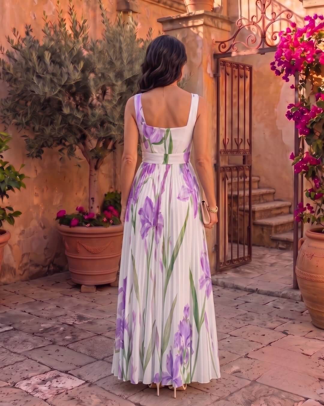 Inés | Vestido Maxi Plisado Floral - Isabel de Sevilla