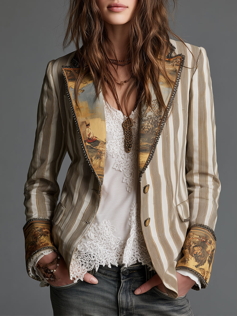 Roberta | Blazer de Rayas con Detalle Artístico