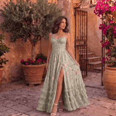 Valentina | Vestido Maxi de Gasa con Corsé Floral - Isabel de Sevilla