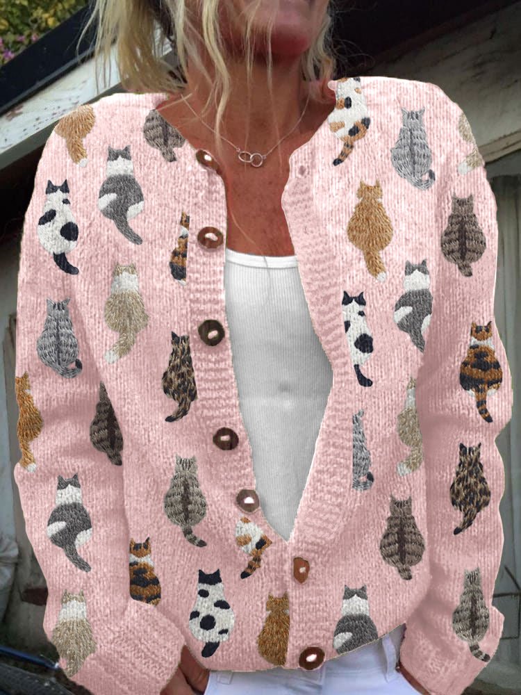 Beatriz | Cárdigan Acogedor con Estampado de Gato - Isabel de Sevilla