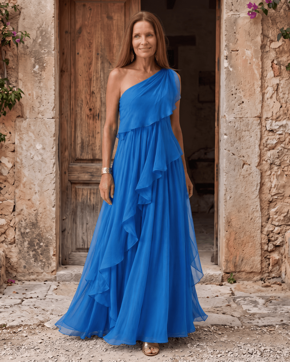 Lucía | Vestido Maxi de Gasa de Un Hombro - Isabel de Sevilla