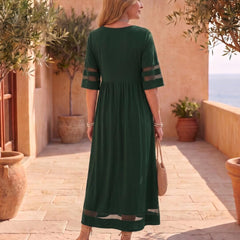 Cerelia | Vestido Midi con Detalles de Malla y Bolsillos - Isabel de Sevilla