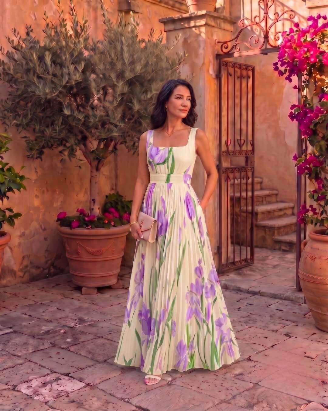 Inés | Vestido Maxi Plisado Floral - Isabel de Sevilla