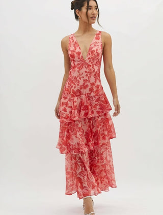 Vestido con Estampado Floral y Escote Profundo - Isabel de Sevilla