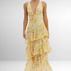 Vestido con Estampado Floral y Escote Profundo - Isabel de Sevilla