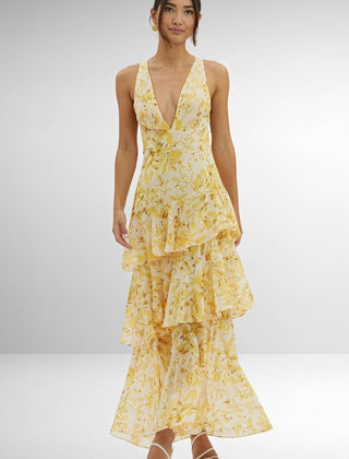Vestido con Estampado Floral y Escote Profundo - Isabel de Sevilla