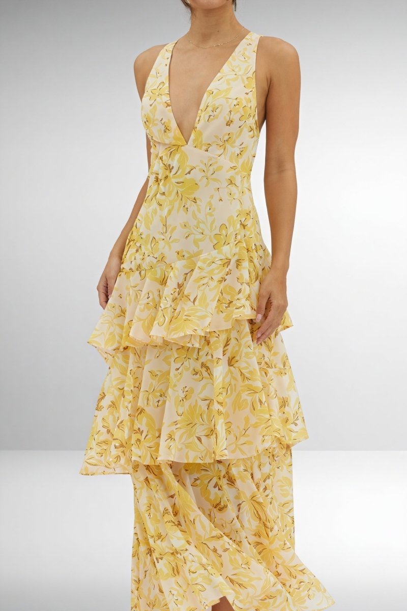 Vestido con Estampado Floral y Escote Profundo - Isabel de Sevilla
