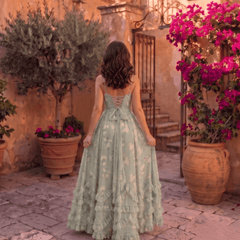 Valentina | Vestido Maxi de Gasa con Corsé Floral - Isabel de Sevilla