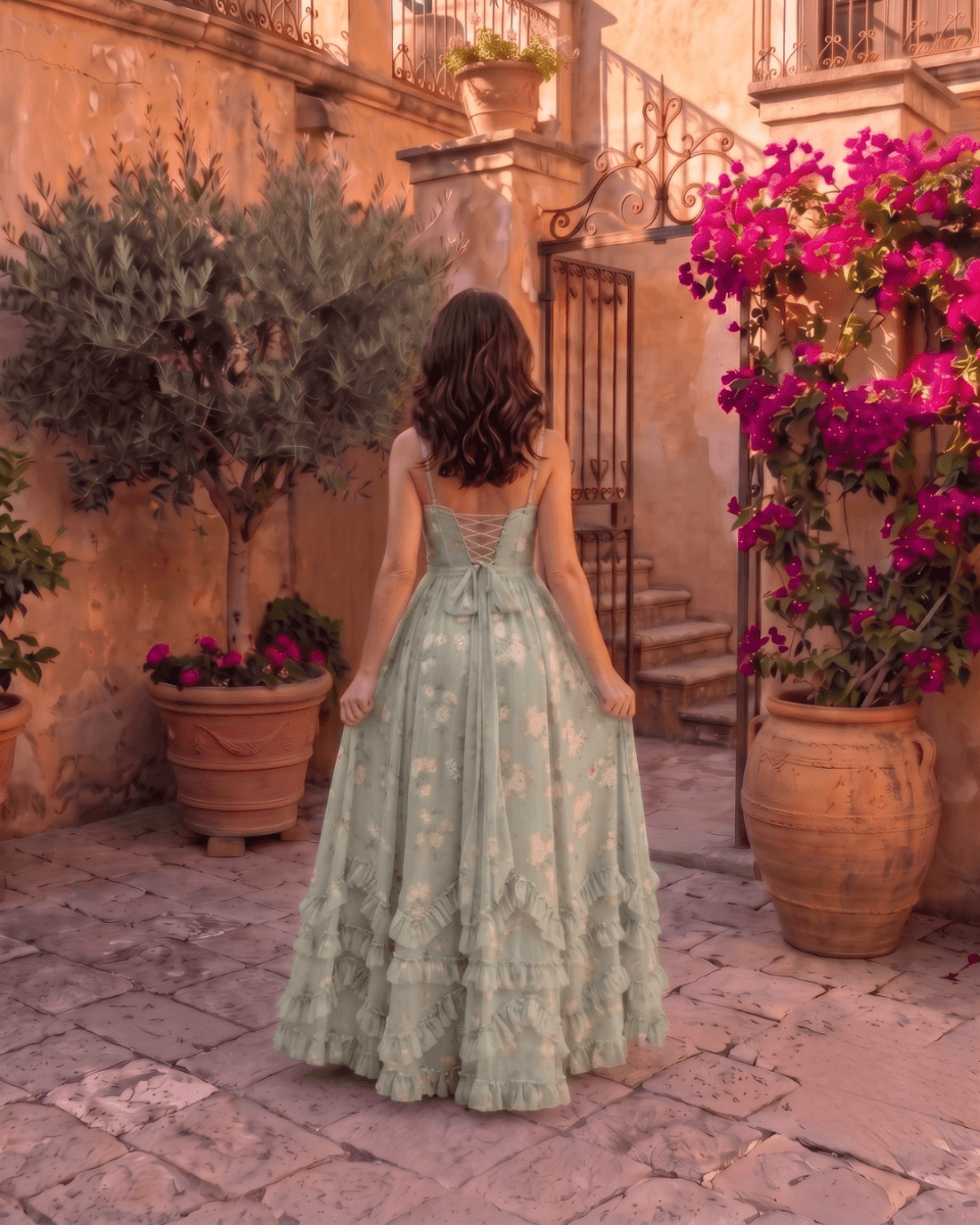 Valentina | Vestido Maxi de Gasa con Corsé Floral - Isabel de Sevilla