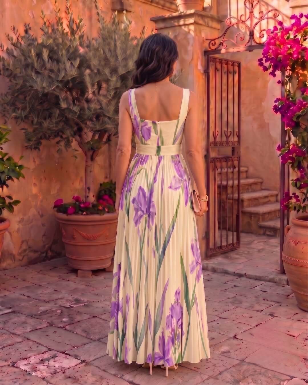 Inés | Vestido Maxi Plisado Floral - Isabel de Sevilla
