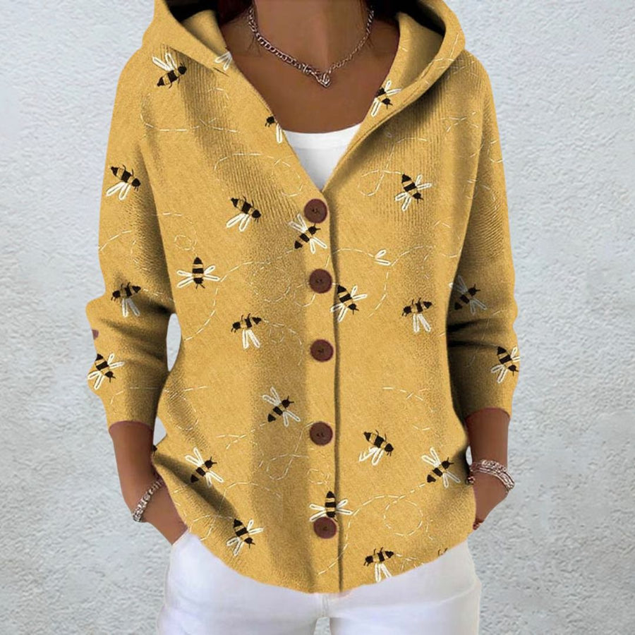Marta | Cárdigan con Capucha y Estampado de Abejas en Amarillo - Isabel de Sevilla