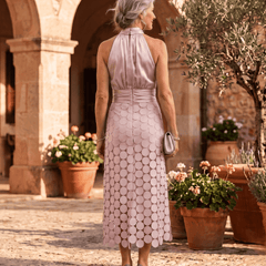 Renata | Vestido Halter de Encaje Calado - Isabel de Sevilla